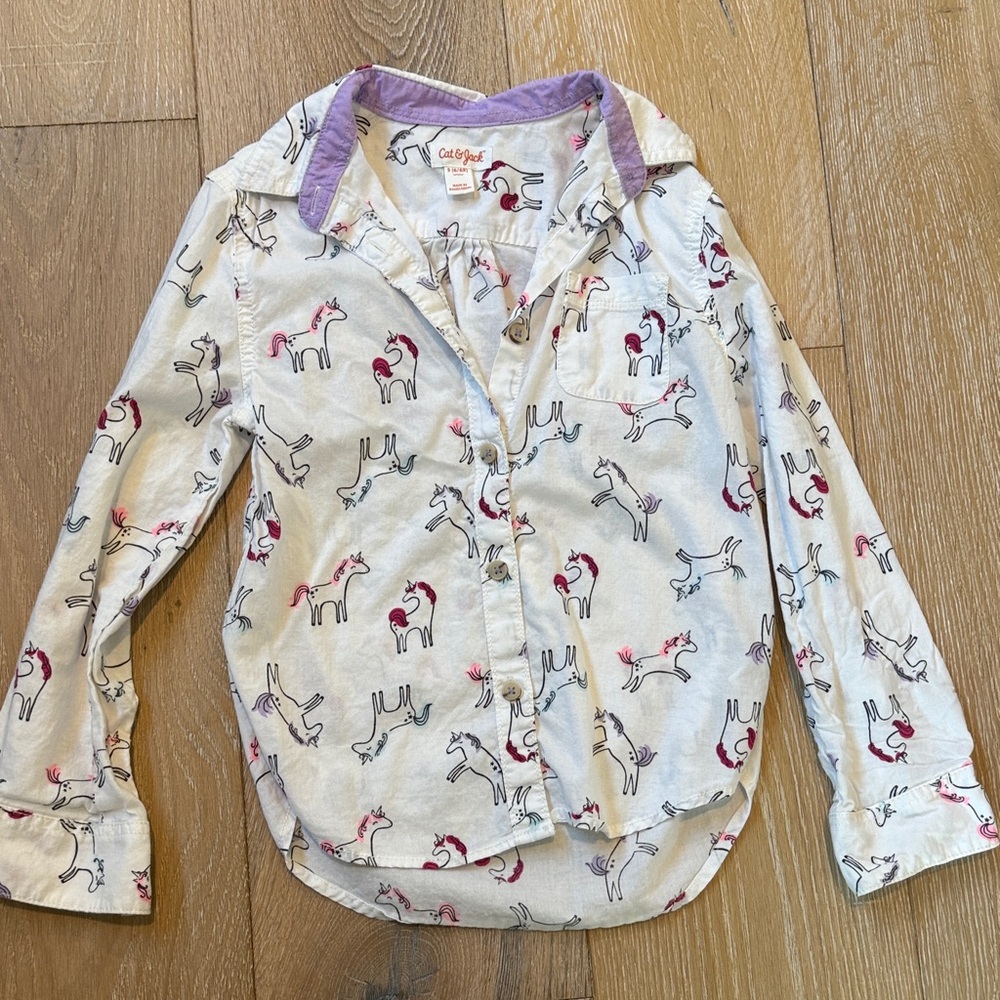 Cat & Jack Kids Unicorn Button Down Shirt - White and Purple